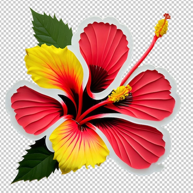 PSD fresh hibiscus flower with green leaf isolated on transparent background