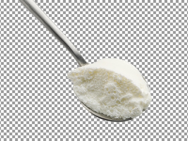 fresh homemade yoghurt in spoon with transparent background