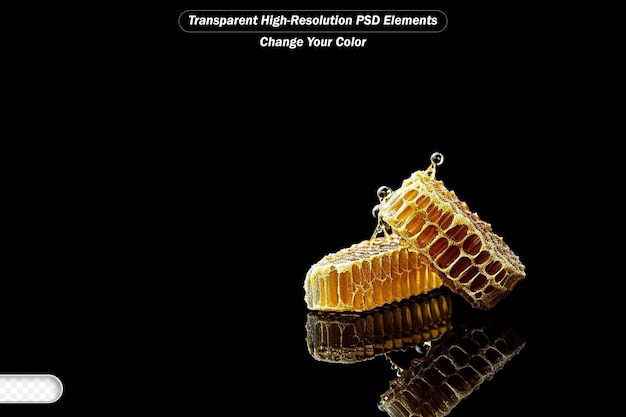 PSD 검은색 바탕 에 반사 된 신선 한 벌 조각 과 황금색 벌
