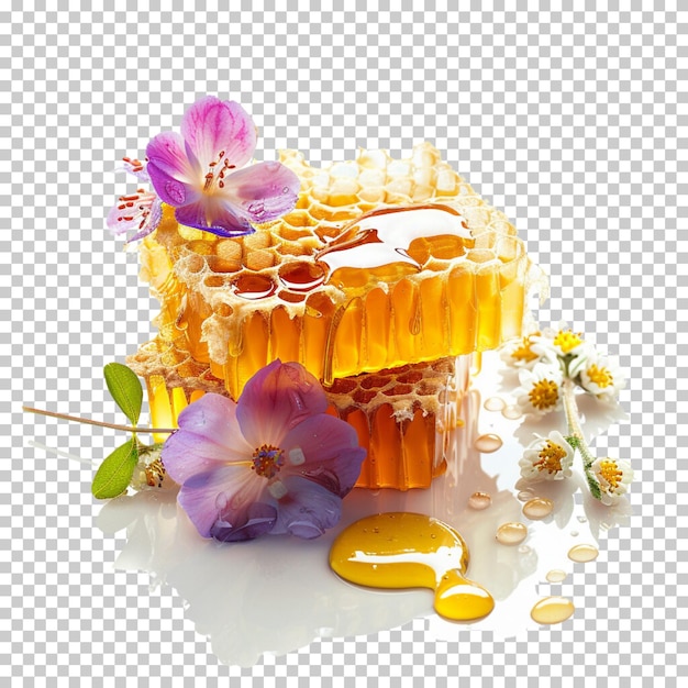 PSD Свежий пчелиный соток с каплями меда, выделенными на прозрачном фоне