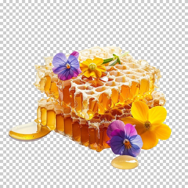 PSD fresh honeycomb with honey drop isolated on transparent background