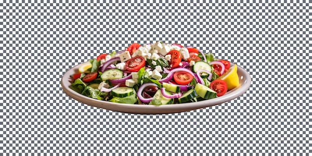 Fresh isolated plate of greek salad on transparent background