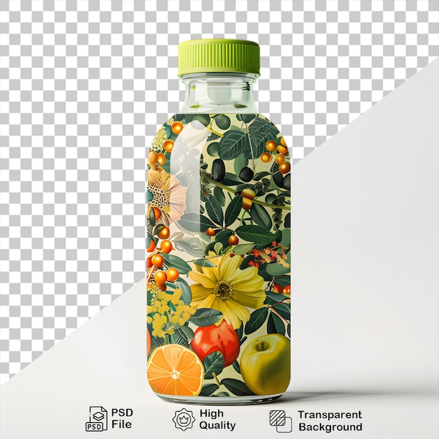 Modello di bottiglia di succo di vetro fresco isolato su uno sfondo trasparente include file png