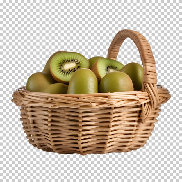 PSD fresh kiwi in the basket isolated on transparent background