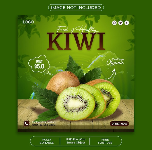 PSD modello di progettazione di banner per social media per la promozione di kiwi freschi