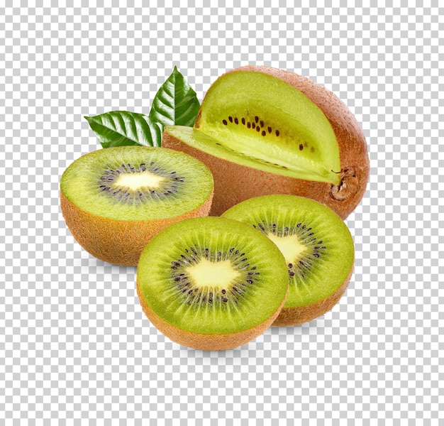 Fresh kiwi fruit with leaves isolated premium psd