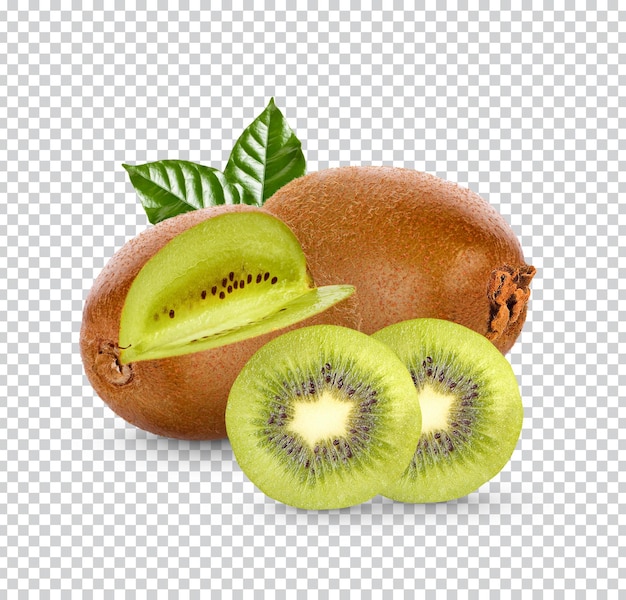 Kiwi fresco con foglie isolate