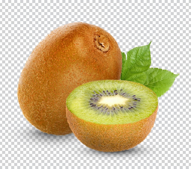 PSD fresh kiwi fruit with leaves isolated