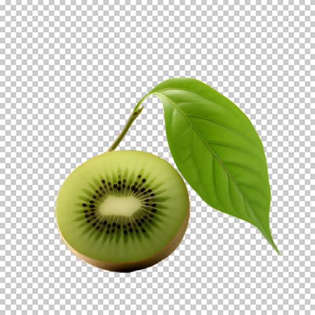Fresh kiwi with green leaves on transparent background