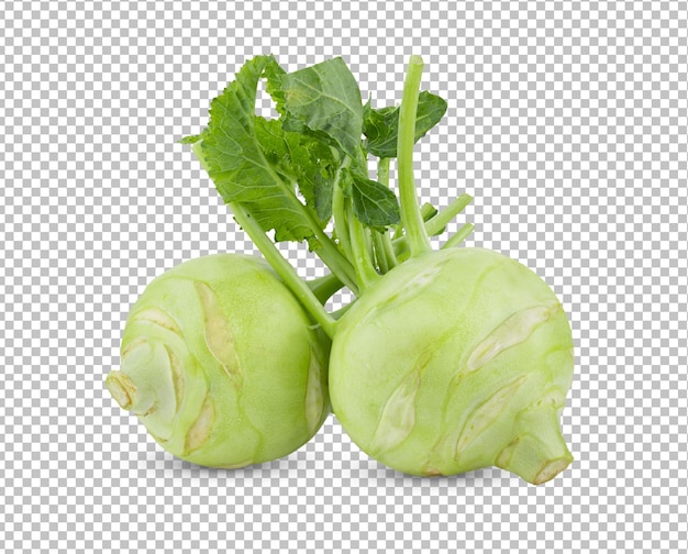 PSD fresh kohlrabi with green leaves on alpha layer