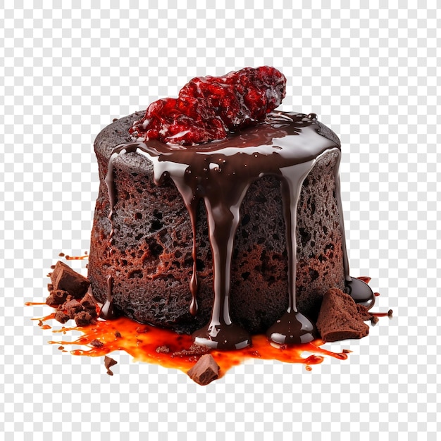 PSD fresh lava chocolate cake isolated on transparent background