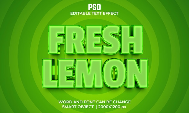 PSD fresh lemon 3d editable text effect premium psd with background