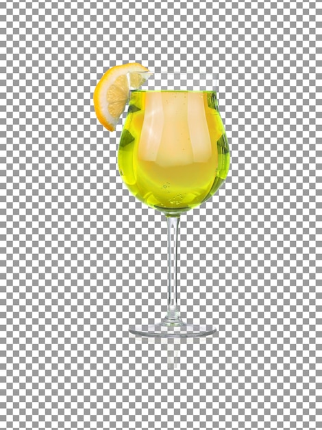 투명한 배경에 레몬 슬라이스가 분리된 신선한 레몬 칵테일 잔