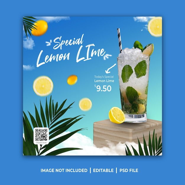 Fresh lemon lime social media post instagram template