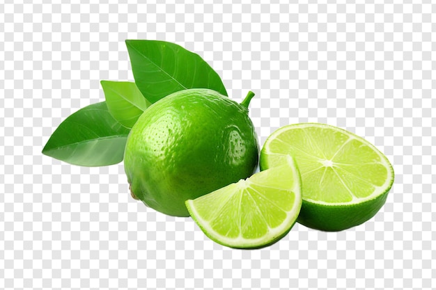 fresh lime with leaf or slice lime isolated on alpha layer isolated on transparent background