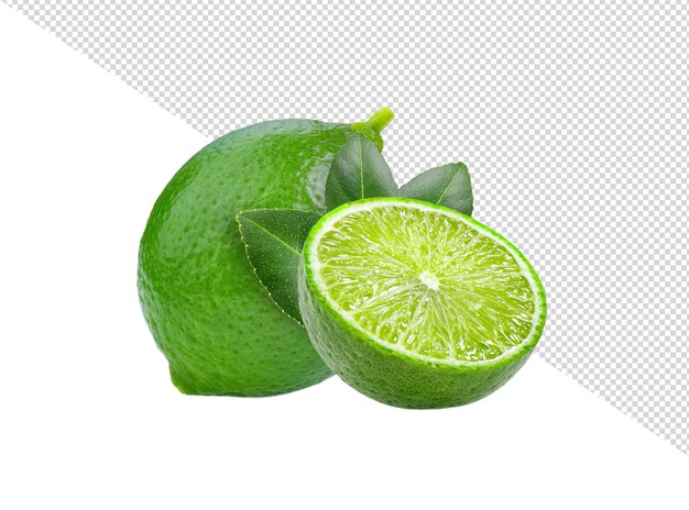 PSD fresh lime with leaf on white background