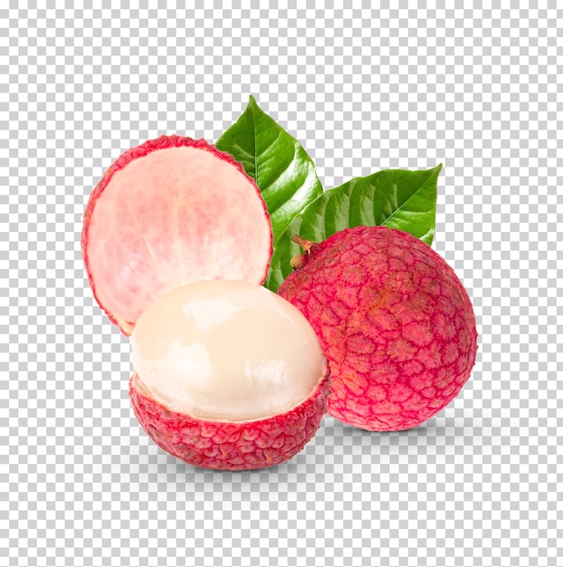 Mazzo di litchi fresco con foglie isolate