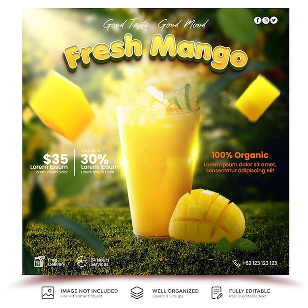 Modello di bevanda al mango fresco