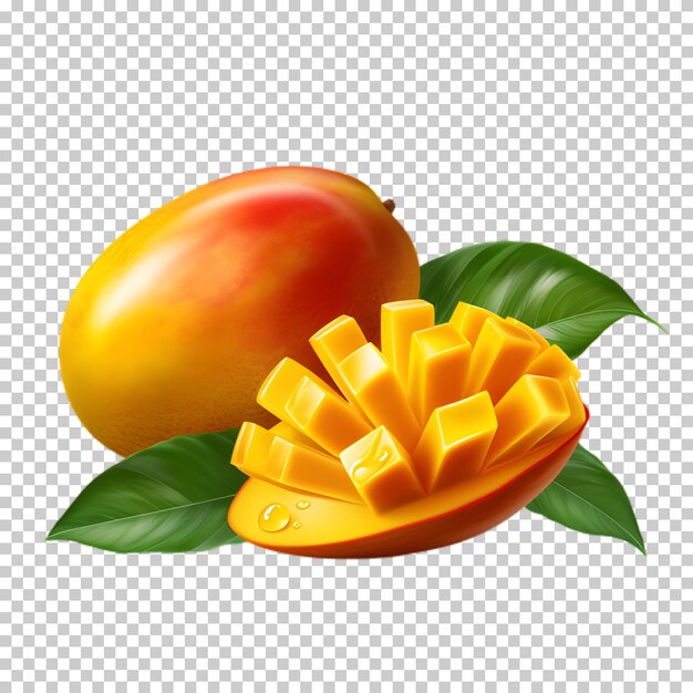 PSD fresh mango fruit with slice isolated on transparent background