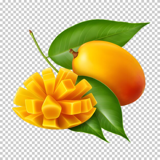 PSD fresh mango fruit with slice isolated on transparent background