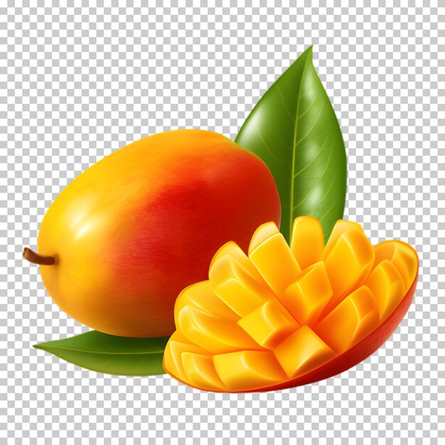 PSD fresh mango fruit with slice isolated on transparent background