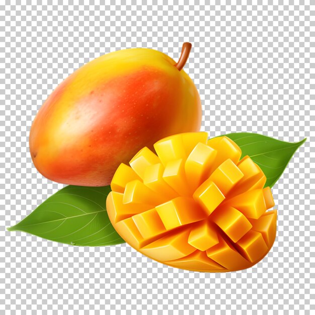 Fresh mango fruit with slice isolated on transparent background