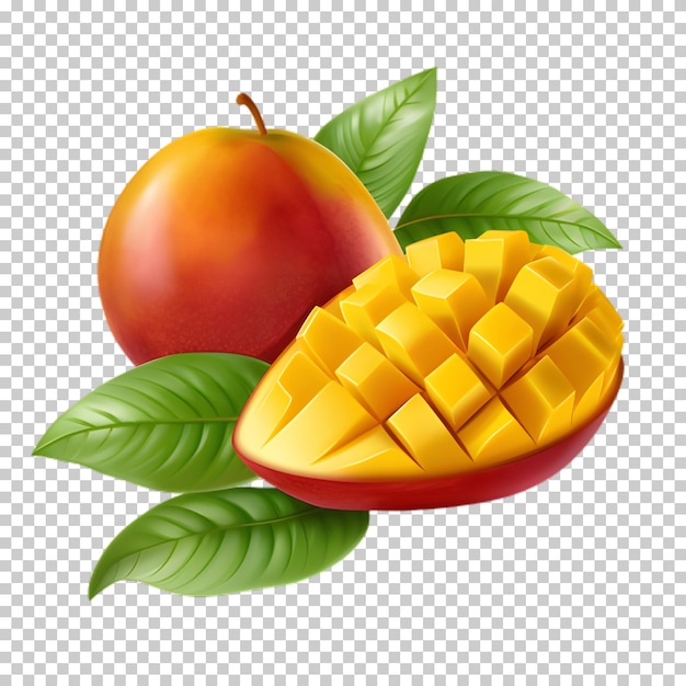 PSD frutta di mango fresca con fetta isolata su sfondo trasparente