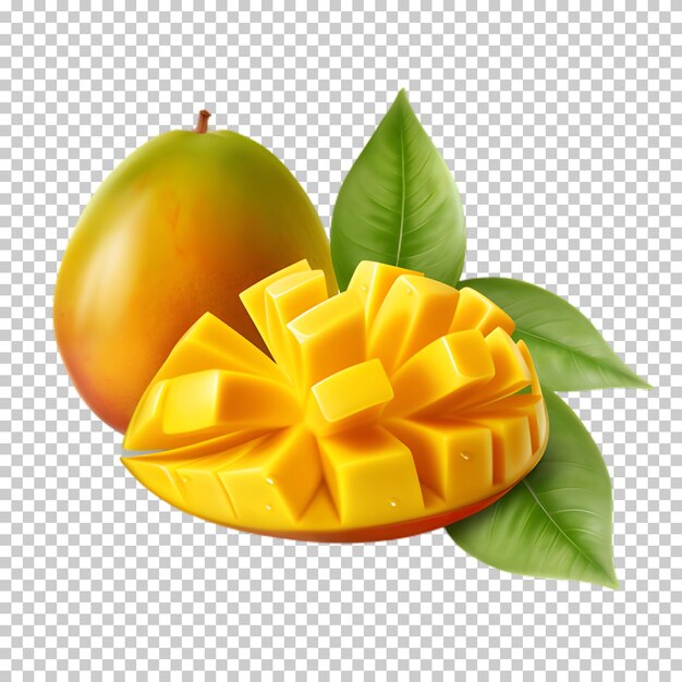 Fresh mango fruit with slice isolated on transparent background