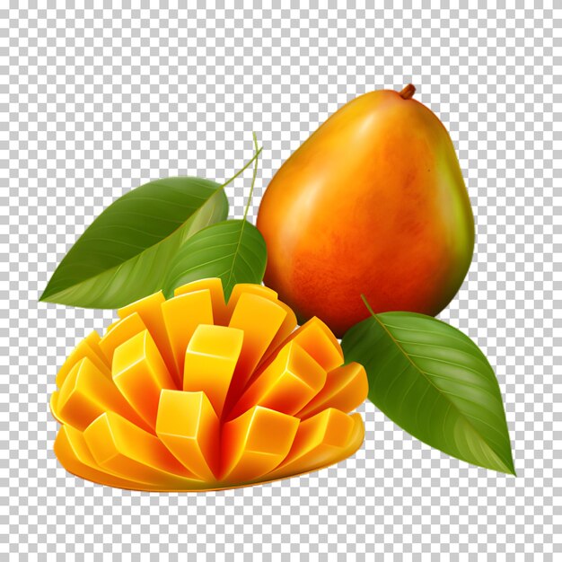 Fresh mango fruit with slice isolated on transparent background