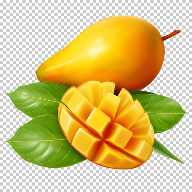 PSD fresh mango fruit with slice isolated on transparent background