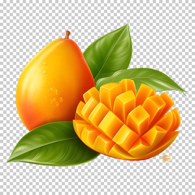 PSD fresh mango fruit with slice isolated on transparent background