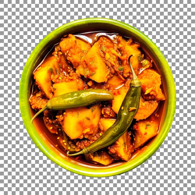 PSD fresh mango pickles in bowl isolated on transparent background