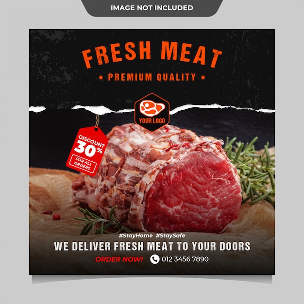 PSD fresh meat home delivery social media post template