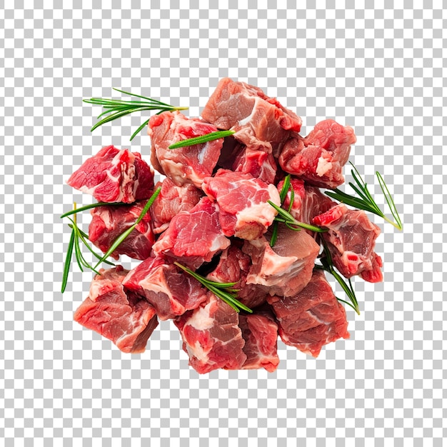 PSD fresh meat slices raw meat with leaves top view on a transparent background