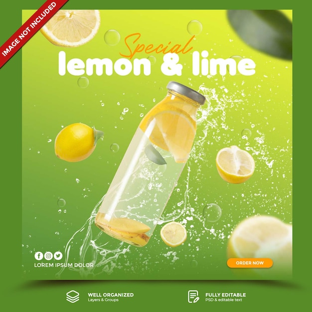 Fresh menu lemon lime instagram post banner template