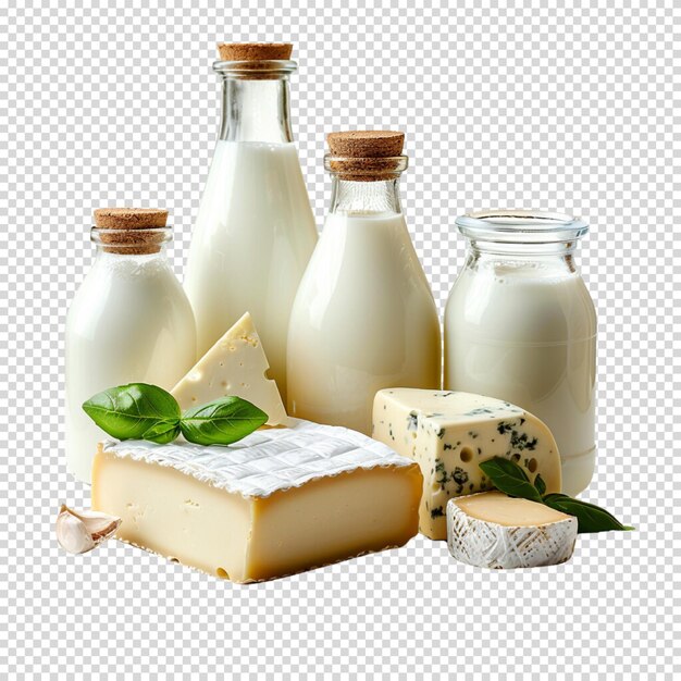 Fresh milk and dairy products isolated on transparent background