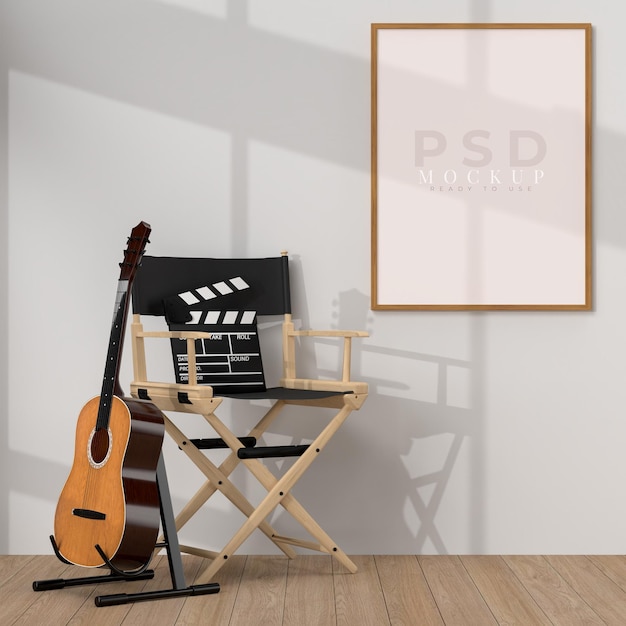 Soggiorno minimale fresco con mockup psd con cornice vuota