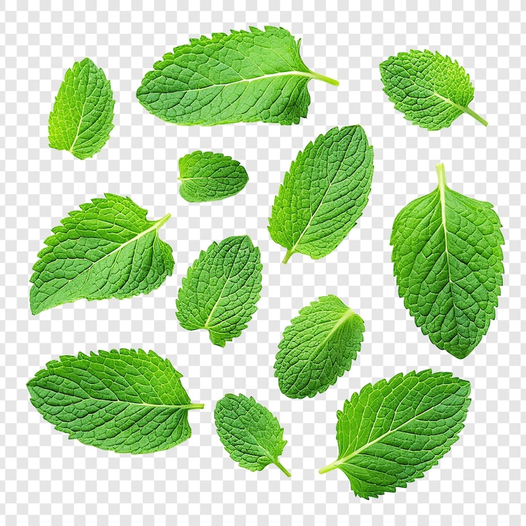 PSD fresh mint leaves isolated on transparent background