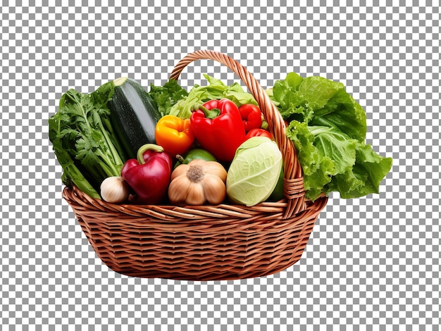 PSD fresh mix vegetables in wicker basket isolated on background