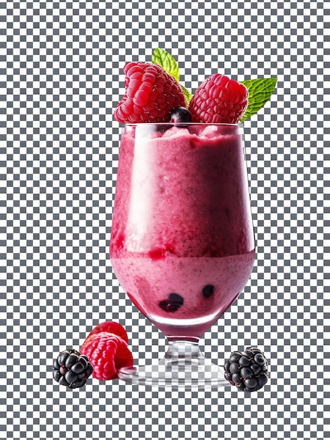 PSD fresh mixed berries smoothie in a stylish glass with isolated on transparent background