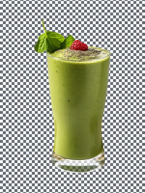 PSD fresh mixed fruits green smoothie in a stylish glass with isolated on transparent background