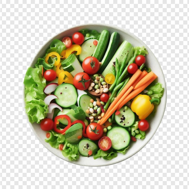 PSD fresh mixed vegetables salad in a bowl view isolated on transparent background