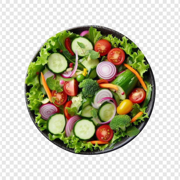 PSD Свежий смешанный овощный салат в виде миски, изолированный на прозрачном фоне