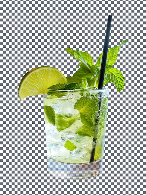 Fresh mojito cocktail drink glass with mint leaves isolated on transparent background