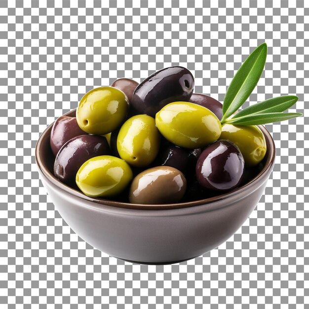 PSD fresh olive with leaves in the bowl