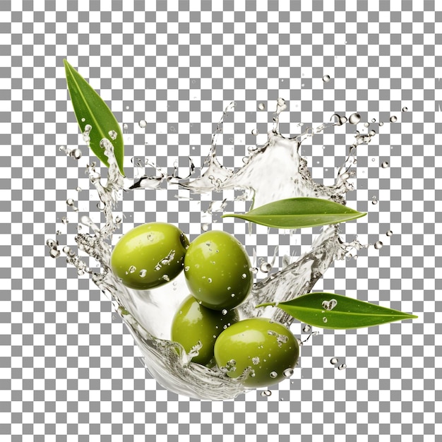 PSD fresh olive with splash and leaf