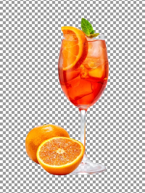 Fresh orange cocktail glass with slices on transparent background