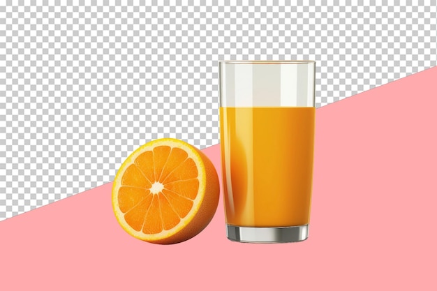 PSD Свежий апельсиновый сок в стеклянном изолированном объекте на прозрачном фоне