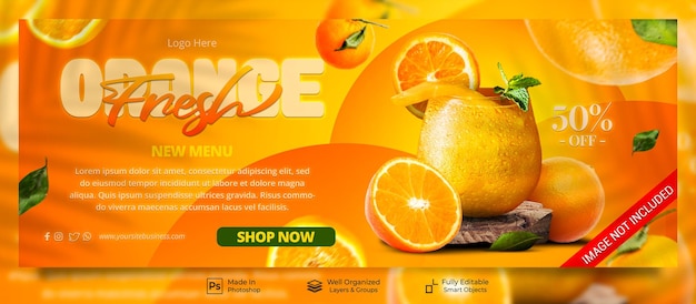 PSD fresh orange juice summer drink menu for promo social media instagram post facebook cover banner