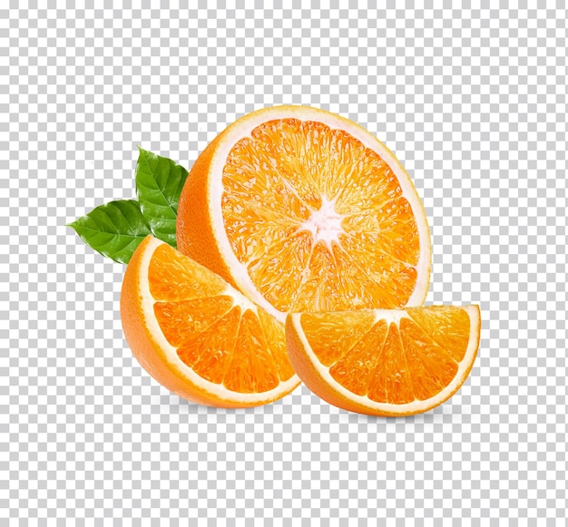 PSD fresh orange sliced with leaves isolated premium psd